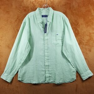 VINEYARD VINES Shirt Mens XL Solid Green Button Down Long Sleeve 100% Linen